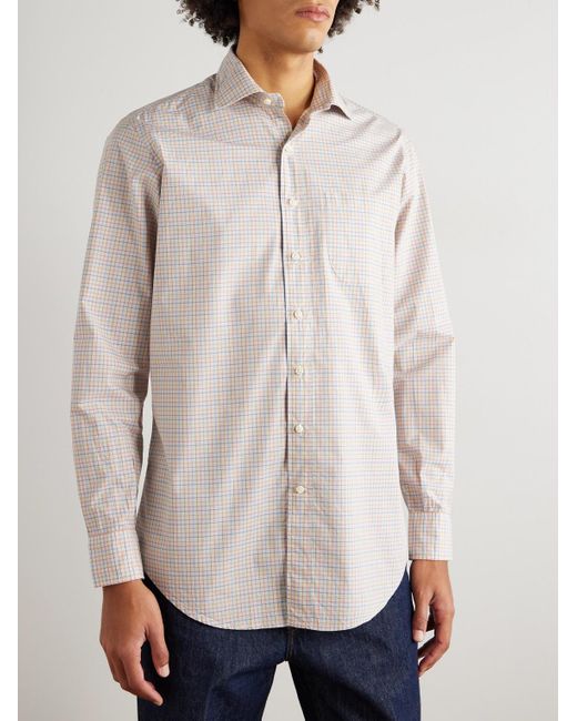 Checked Cotton-Tattersall Shirt di Sid Mashburn in White da Uomo