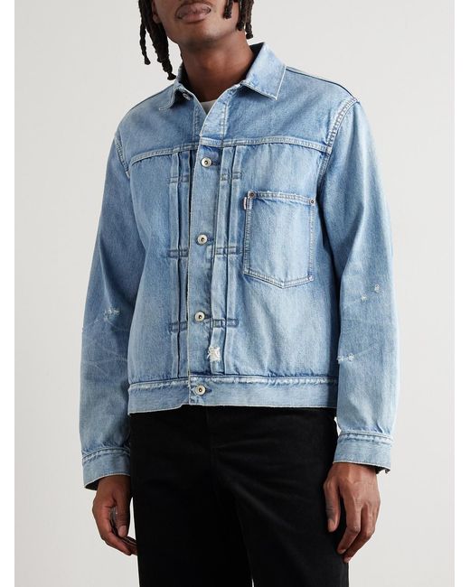 Sacai Blue Beyondexx Distressed Denim Jacket for men