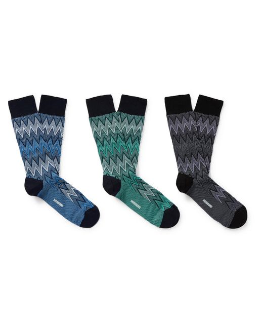 Missoni Black Three-pack Crochet-knit Cotton-blend Socks for men