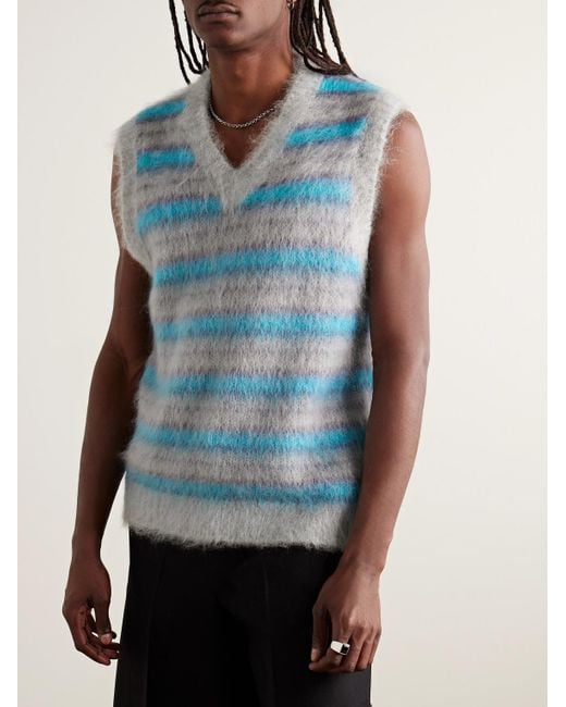 Marni Blue Brushed Striped Mohair-blend Sweater Vest for men