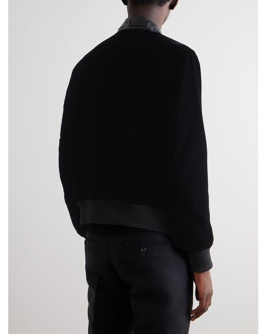Tom Ford Black Full-Grain Leather-Trimmed Velvet Bomber Jacket for men