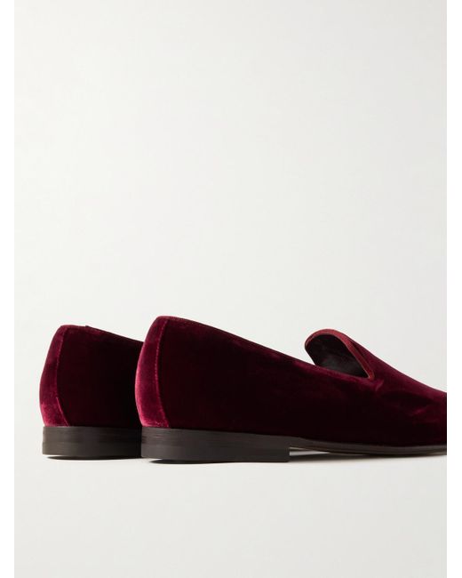 Manolo Blahnik Red Mario Grosgrain-trimmed Velvet Loafers for men