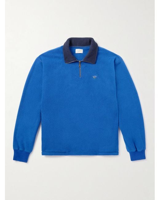 Aimé Leon Dore Blue Logo-Embroidered Fleece Half-Zip Sweatshirt for men