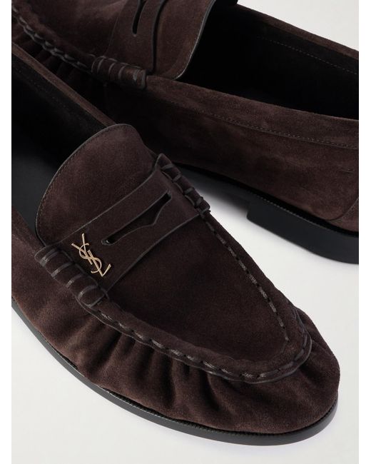 Saint Laurent White Le Loafer Monogram Logo-appliquéd Suede Penny Loafers for men