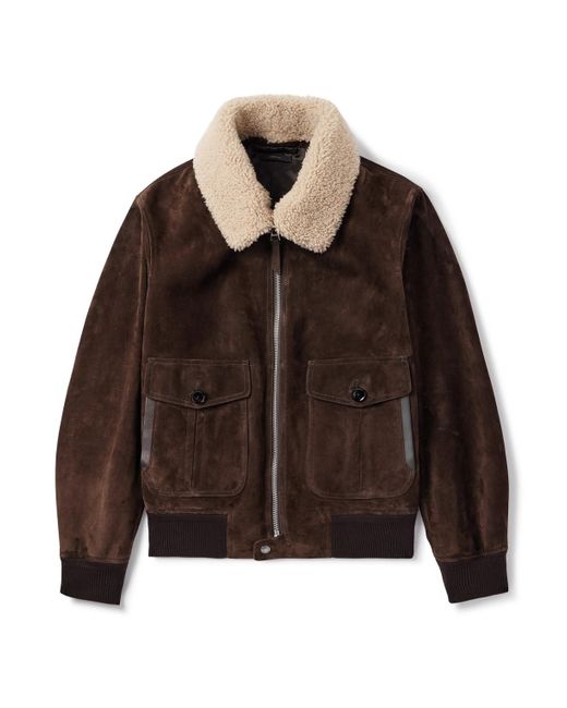 Tom Ford Brown Shearling-Trimmed Suede Jacket for men