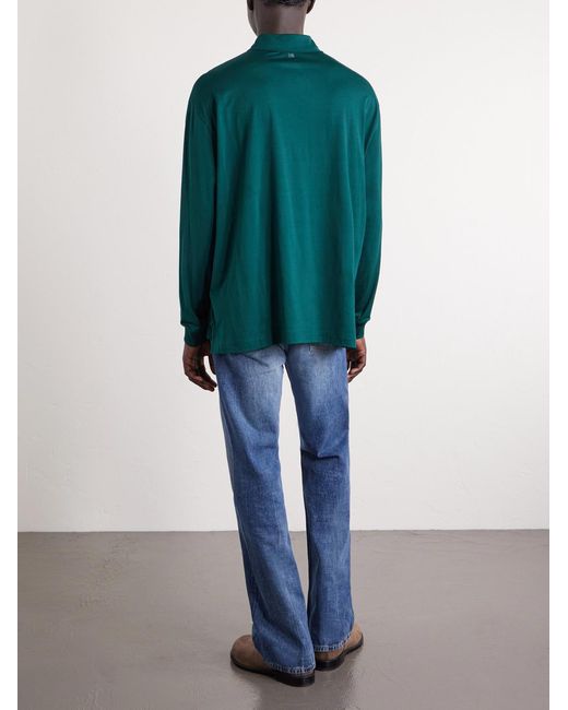 AMI Green Logo-Embroidered Cotton-Jersey Shirt for men