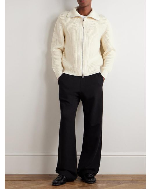 Tom Ford Natural Slim-fit Ribbed Wool And Mohair-blend Zip-up Cardigan for men