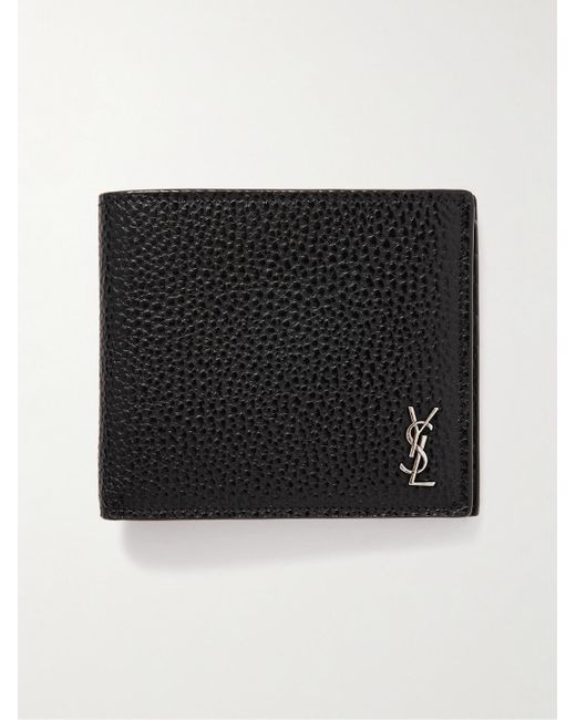 Saint Laurent Black Tiny Cassandre Logo-appliquéd Full-grain Leather Billfold Wallet for men