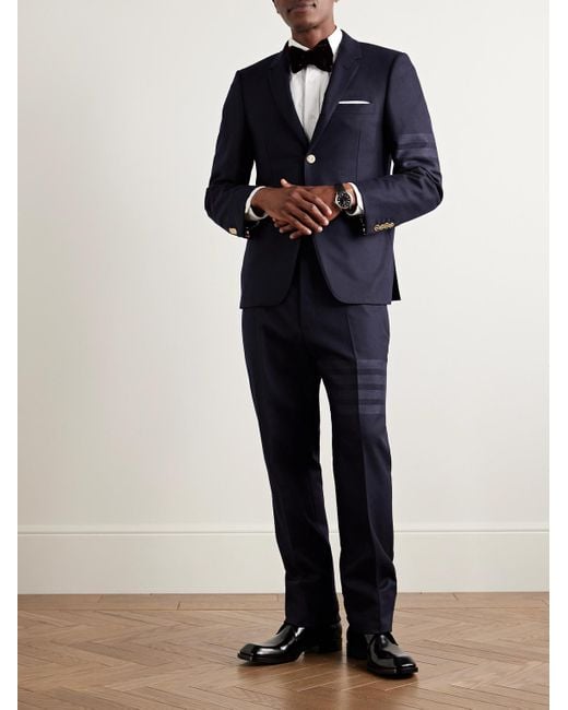 Thom Browne Blue Slim-fit Striped Wool And Cashmere-blend Flannel Suit Jacket for men
