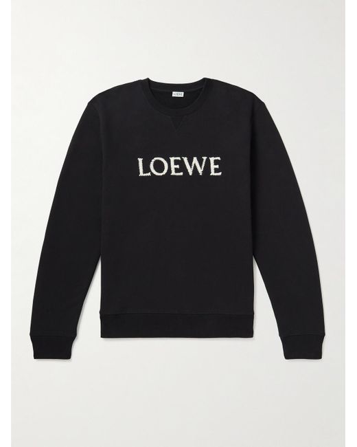 Felpa in jersey di cotone con logo ricamato di Loewe in Black da Uomo