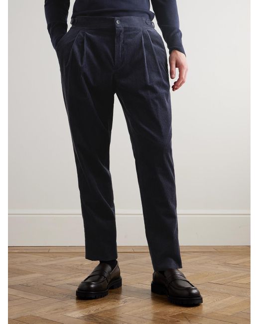 Mr P. Blue Slim-Fit Straight-Leg Cotton And Cashmere-Blend Corduroy Tuxedo Trousers for men