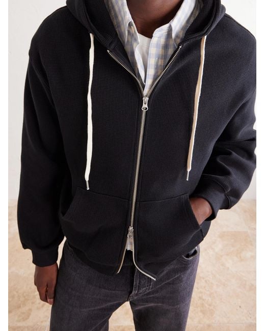 FRIZMWORKS Blue Waffle-Knit Cotton Zip-Up Hoodie for men