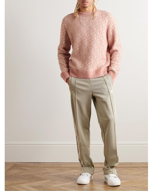 Pullover in maglia jacquard testurizzata con monogramma di Palm Angels in Pink da Uomo
