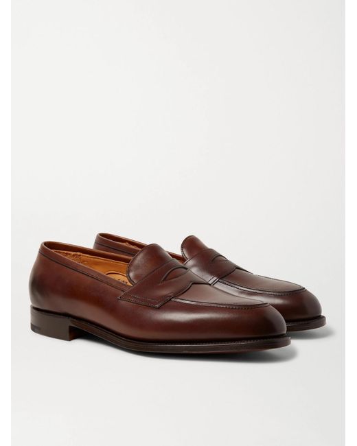Edward Green Brown Piccadilly Leather Penny Loafers for men