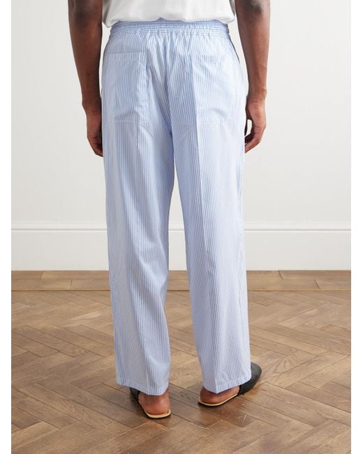 Umit Benan Blue Julian Straight-Leg Silk And Cotton-Blend Drawstring Trousers for men