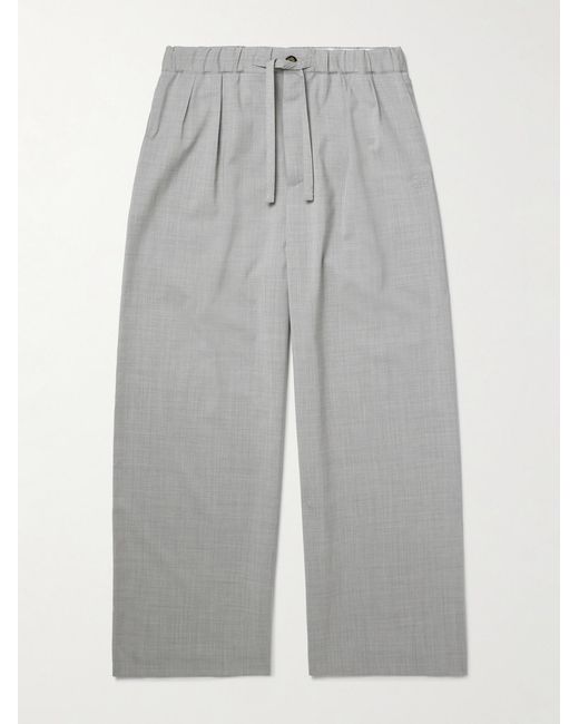 Loewe Gray Wide-Leg Logo-Embroidered Pleated Wool Drawstring Trousers for men