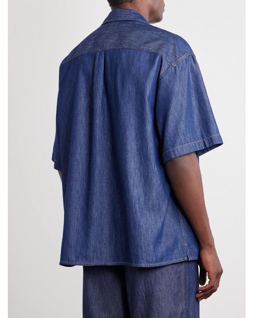 Loewe Blue Camp-Collar Anagram-Detail Denim Shirt for men