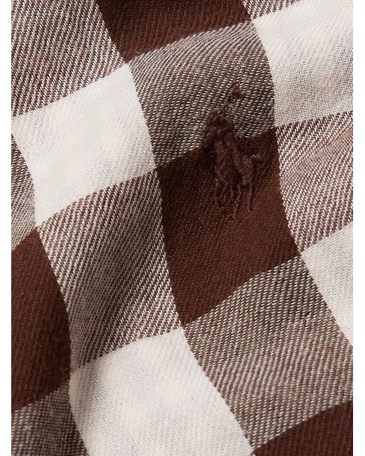 Polo Ralph Lauren Brown Button-Down Collar Logo-Embroidered Checked Cotton Shirt for men