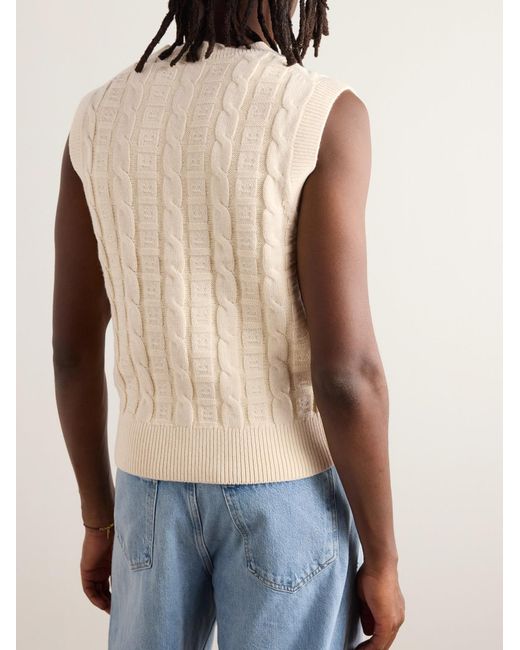 Acne Natural Kreen Logo-Appliquéd Cable-Knit Cotton-Blend Sweater Vest for men