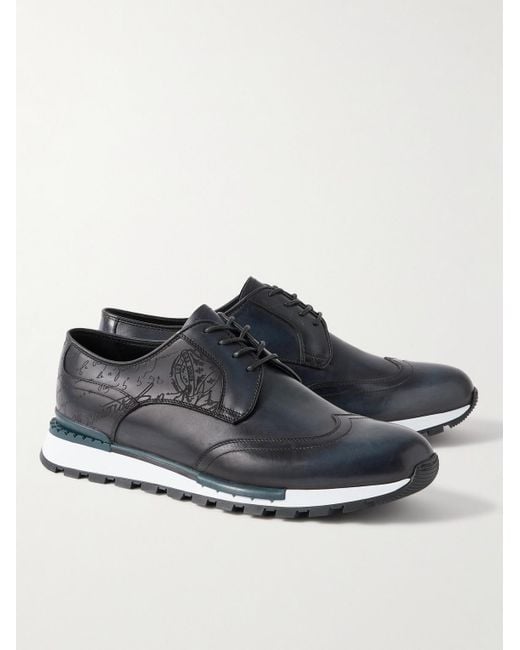 Berluti Blue Fast Track Scritto Venezia Leather Sneakers for men