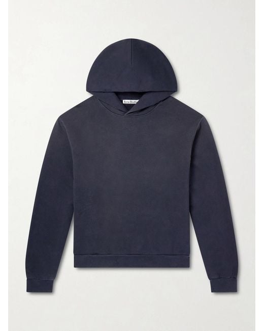 Acne Blue Franziska Garment-dyed Distressed Logo-print Cotton-blend Jersey Hoodie for men