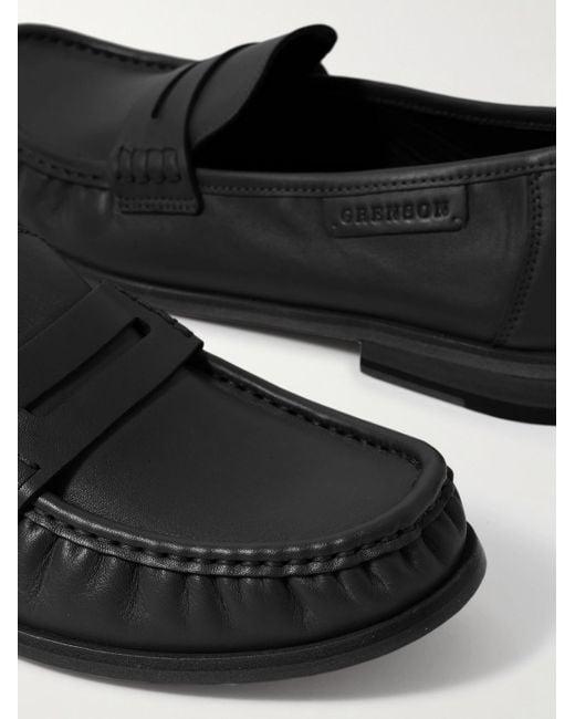 GRENSON Black Simeon Leather Penny Loafers for men