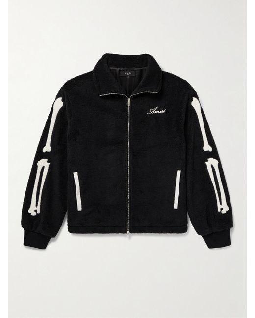 Amiri Black Bones Appliquéd Logo-Embroidered Fleece Jacket for men