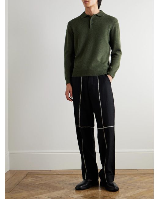 Beams Plus Green Wool Polo Shirt for men