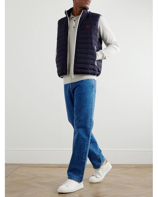 Brunello Cucinelli Daunenweste aus gestepptem Shell mit Logostickerei in Blue für Herren