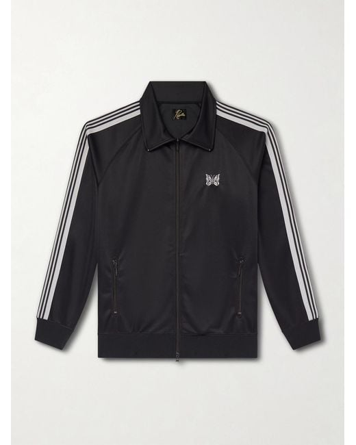Needles Black Logo-Embroidered Striped Jersey Track Jacket for men