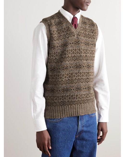 Drake's Brown Fair Isle Wool Sweater Vest for men