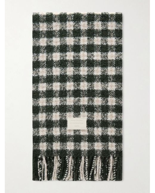 Acne Green Fringed Logo-appliquéd Leather-trimmed Knitted Scarf for men