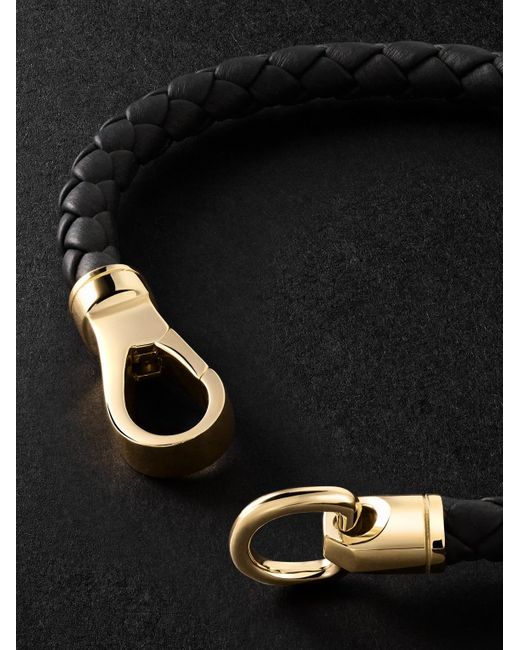 Braided Leather And 14-Karat Bracelet di John Hardy in Black da Uomo