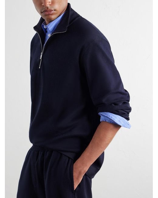 Mr P. Blue Cotton-Blend Double-Faced Jersey Half-Zip Sweatshirt for men