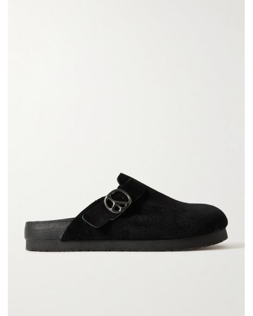 Needles Black Perforated Suede Clogs for men