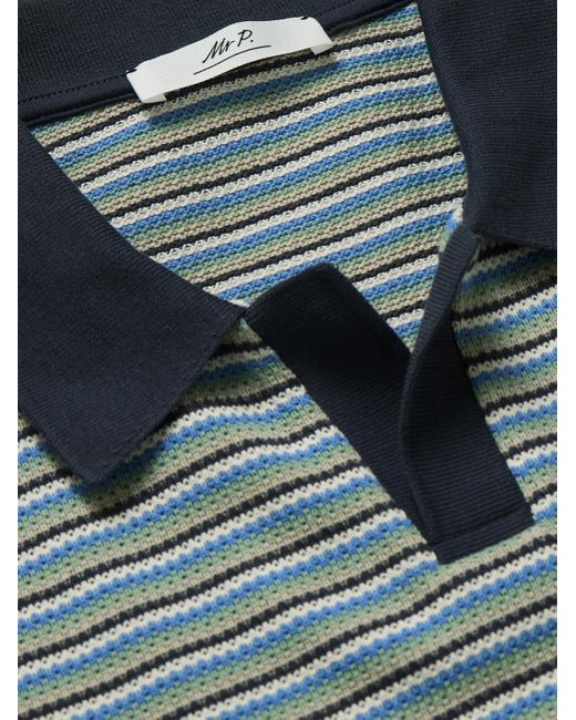 Mr P. Blue Johny Striped Pointelle-knit Organic Cotton Polo Shirt for men