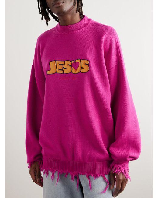 Vetements Jesus Loves You Pullover aus Merinowolle in Distressed-Optik in Pink für Herren