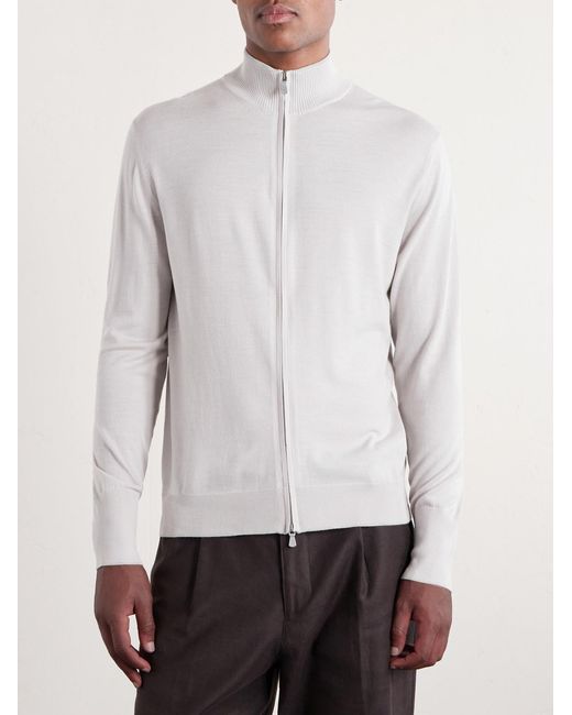 Eleventy White Wool Zip-up Cardigan for men