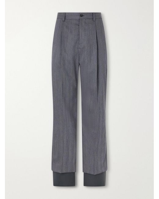 Valentino Garavani Gray Straight-Leg Pleated Herringbone Virgin Wool Trousers for men