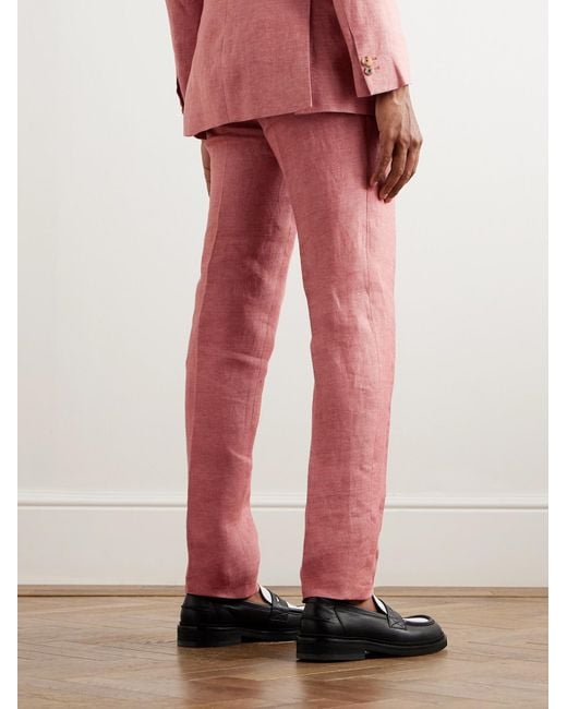 Mr P. Pink Phillip Tapered Linen Suit Trousers for men