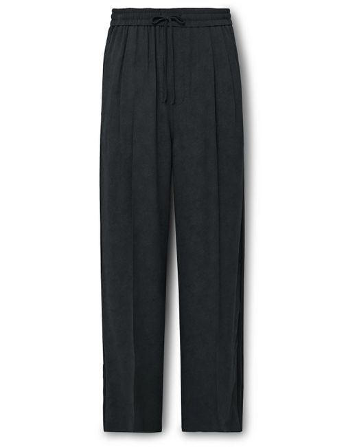 Amomento Black Straight-leg Pleated Striped Peached-crepe Drawstring Trousers for men