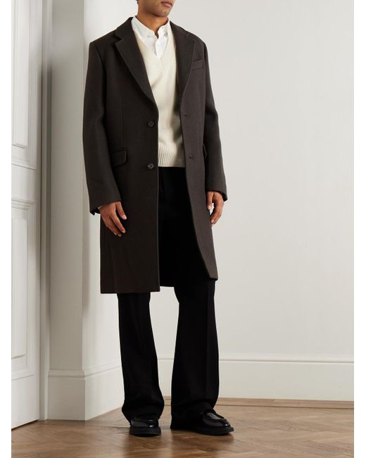 AMI Black Boiled Wool-Gabardine Coat for men