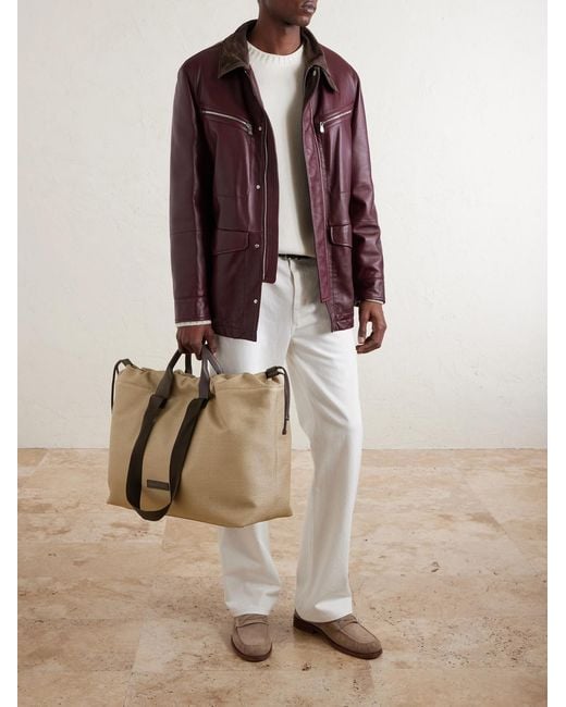 Brunello Cucinelli Natural Leather-trimmed Raffia Weekend Bag for men