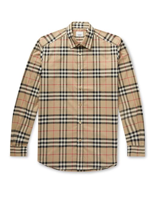 Burberry Brown Checked Cotton-poplin Shirt for men