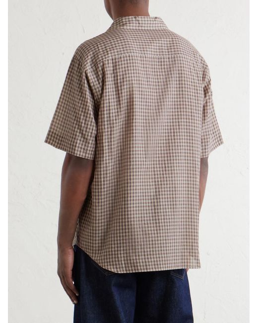 Auralee Gray Camp-Collar Checked Cotton Shirt for men