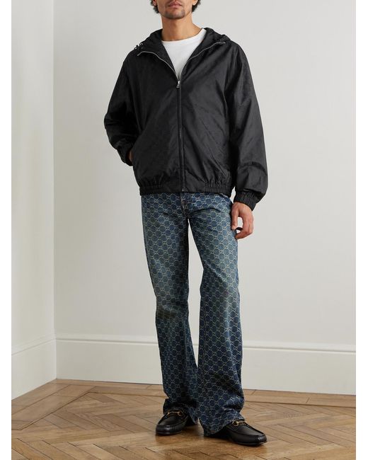 Gucci Black Logo-Jacquard Shell Hooded Jacket for men