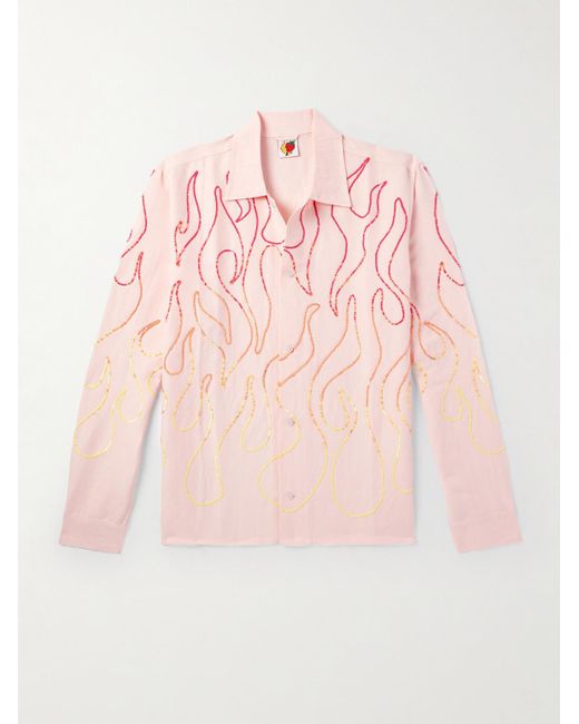 Camicia in misto lino con paillettes di Sky High Farm in Pink da Uomo