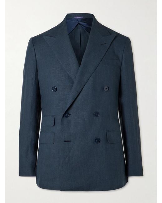 Ralph Lauren Blue Kent Slim-Fit Double-Breasted Linen Suit Jacket for men