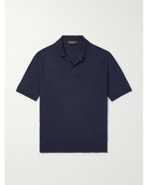 Loro Piana Blue Silk And Linen-blend Polo Shirt for men