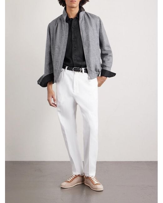 Brunello Cucinelli Blue Linen Overshirt for men